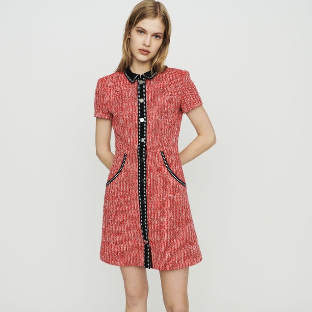 MAJE "Renati" Jacquard Fitted Tweed Mini Dress S